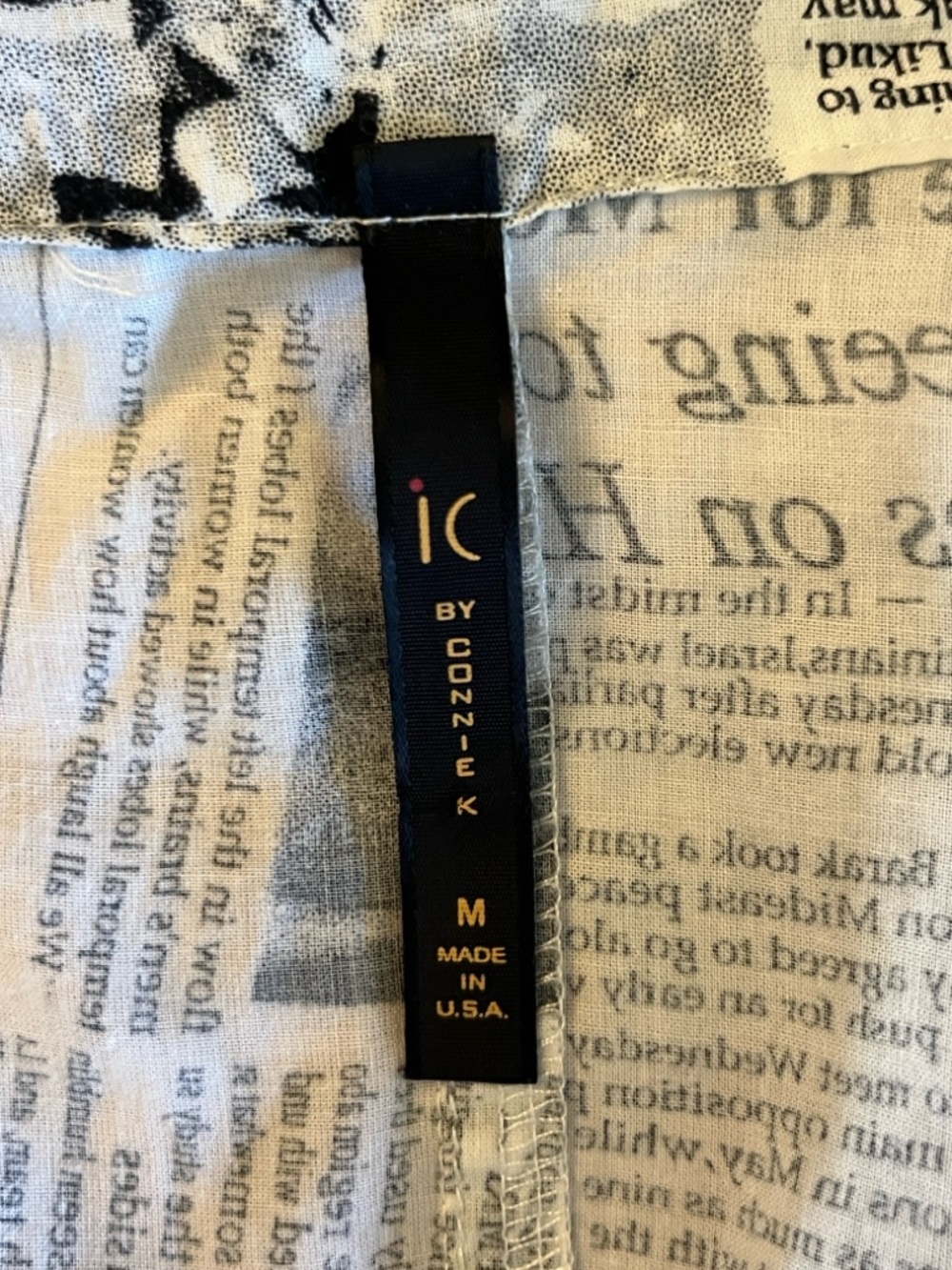 Unique 100% Cotton Newspaper Print Long Sleeve Button-up Dress - Black & White - Picture 7 of 12
